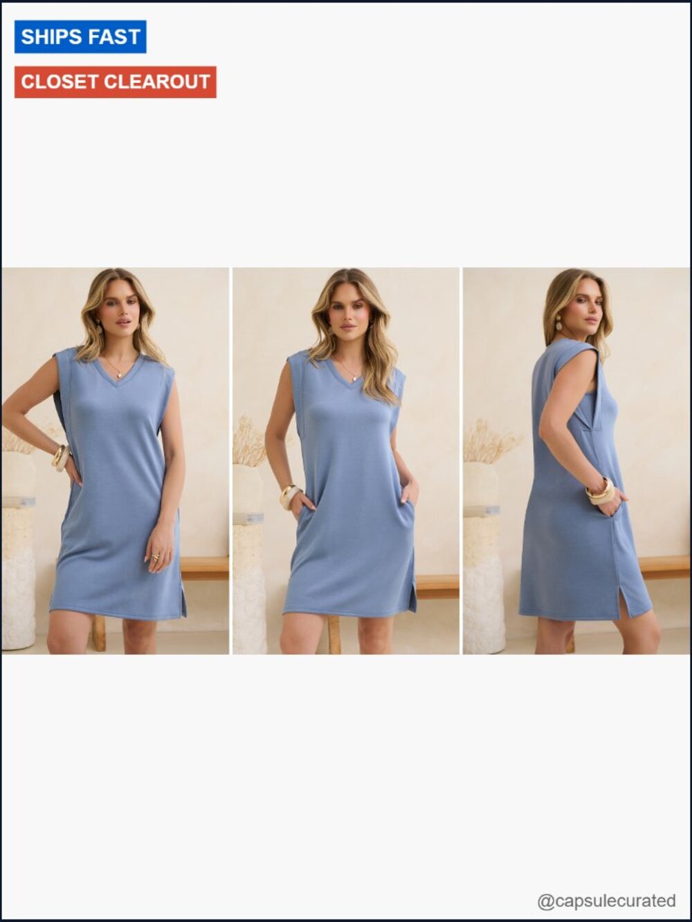 V Neck Sleeveless Mini Sundress with Pockets, Business Casual Beach Vacation - Picture 7 of 7